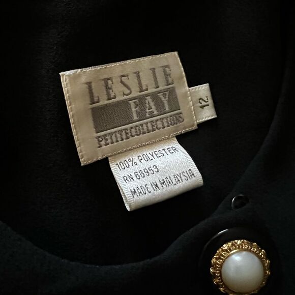 NWT LESLIE FAY 1990’s 90s Vintage Black Crepe Box Pleat Peplum Suit Jacket 12 - Picture 11 of 11